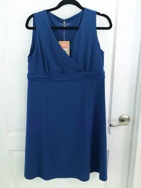 Royal Robbins Royal Blue Athletic Faux Wrap Bodice Dress, SzL,NWT, UV Protection